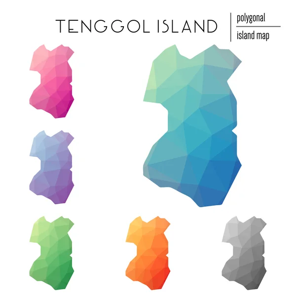 Conjunto de mapas poligonales vectoriales de la isla de Tenggol llenos de gradiente brillante de arte poli bajo . — Vector de stock