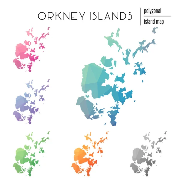 Conjunto de mapas poligonales vectoriales de las Islas Orcadas llenos de gradiente brillante de arte polivinílico bajo . — Vector de stock