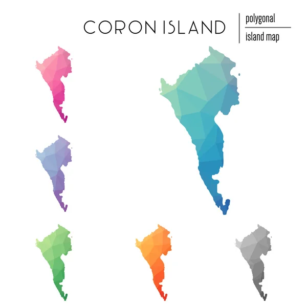 Conjunto de mapas poligonales vectoriales de Coron Island llenos de gradiente brillante de arte poli bajo . — Vector de stock