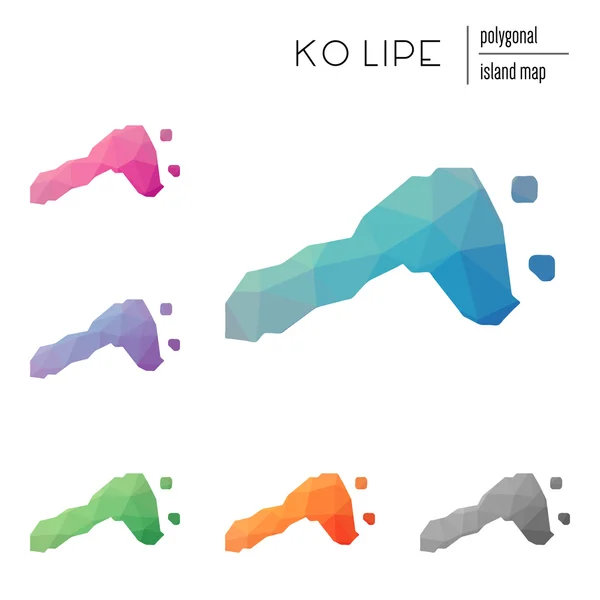 Set of vector polygonal Ko Lipe maps filled with bright gradient of low poly art. — Διανυσματικό Αρχείο