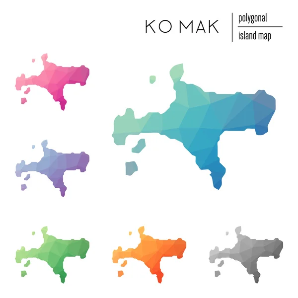 Conjunto de mapas poligonales vectoriales Ko Mak llenos de gradiente brillante de arte polivinílico bajo . — Vector de stock
