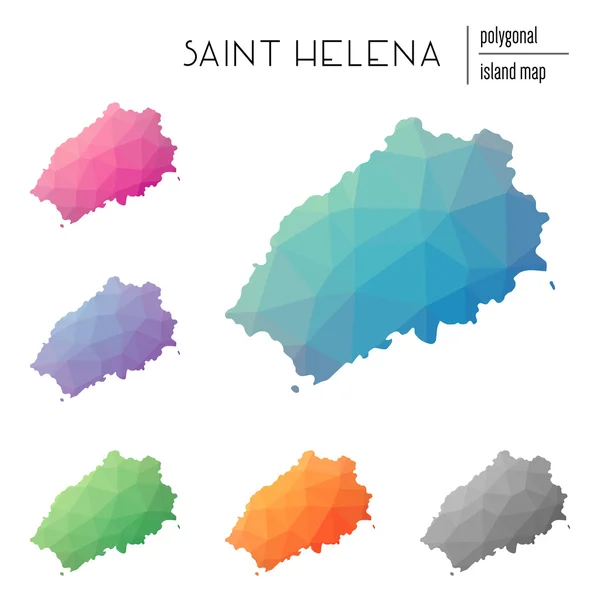 Set of vector polygonal Saint Helena maps filled with bright gradient of low poly art. — Stock vektor