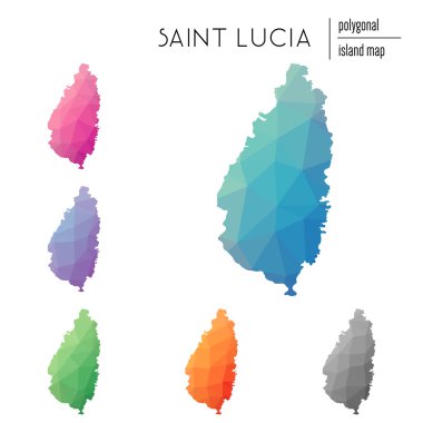 Poligonal Saint Lucia haritalar vektör kümesi düşük Poli sanat parlak bir gradyan ile dolu.