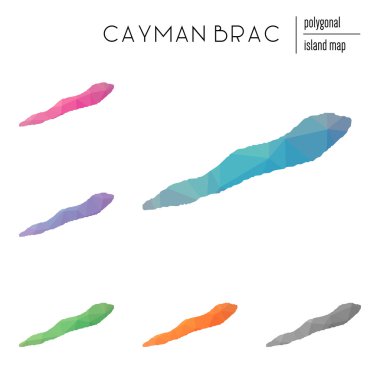 Poligonal Cayman Brac haritalar vektör kümesi düşük Poli sanat parlak bir gradyan ile dolu.
