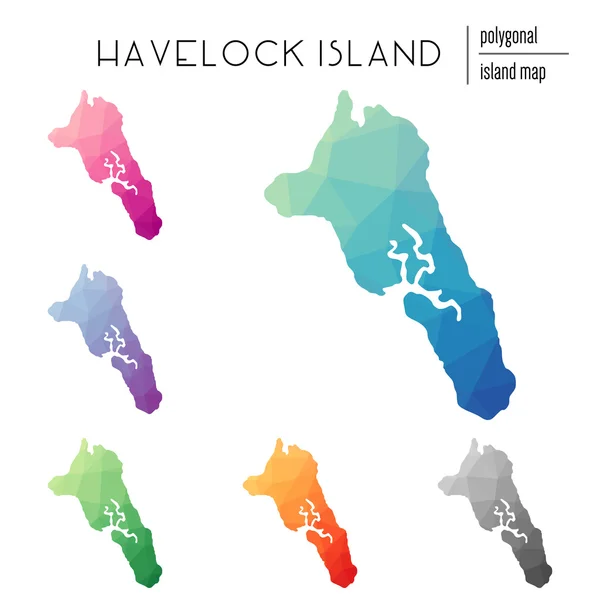 Conjunto de mapas poligonales vectoriales de Havelock Island llenos de gradiente brillante de arte poli bajo . — Vector de stock