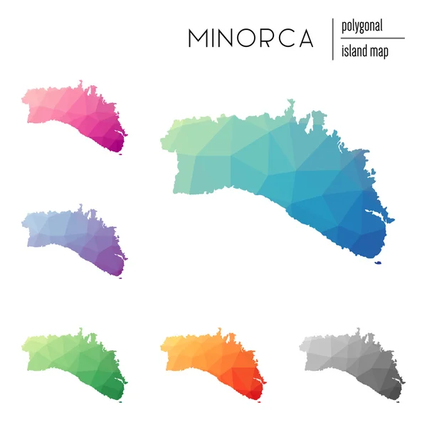 Conjunto de mapas poligonales vectoriales de Menorca llenos de gradiente brillante de arte poli bajo . — Vector de stock