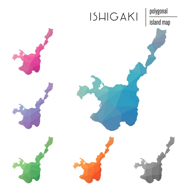 Conjunto de mapas Ishigaki poligonales vectoriales llenos de gradiente brillante de arte polivinílico bajo . — Vector de stock