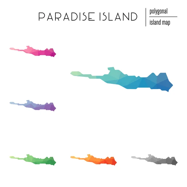 Set of vector polygonal Paradise Island maps filled with bright gradient of low poly art. — Διανυσματικό Αρχείο