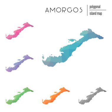 Poligonal Amorgos haritalar vektör kümesi düşük Poli sanat parlak bir gradyan ile dolu.