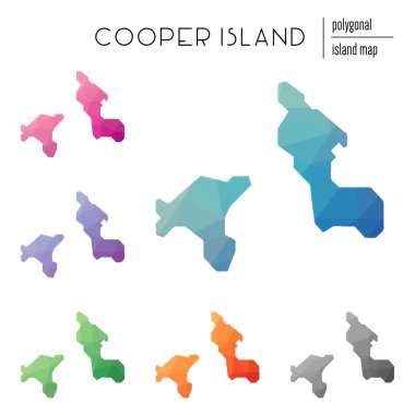 Poligonal Cooper Adası haritaları vektör kümesi düşük Poli sanat parlak bir gradyan ile dolu.