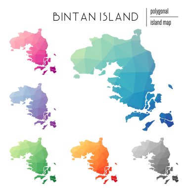 Poligonal Bintan Adası haritaları vektör kümesi düşük Poli sanat parlak bir gradyan ile dolu.