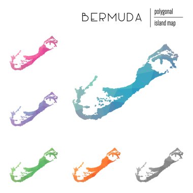 Poligonal Bermuda haritalar vektör kümesi düşük Poli sanat parlak bir gradyan ile dolu.