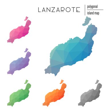 Poligonal Lanzarote haritalar vektör kümesi düşük Poli sanat parlak bir gradyan ile dolu.