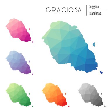 Poligonal Graciosa haritalar vektör kümesi düşük Poli sanat parlak bir gradyan ile dolu.