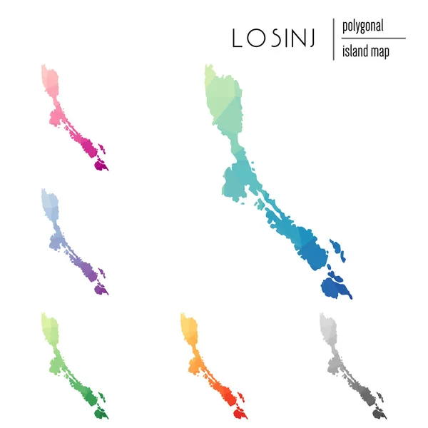 Conjunto de mapas Losinj poligonales vectoriales llenos de gradiente brillante de arte polivinílico bajo . — Vector de stock