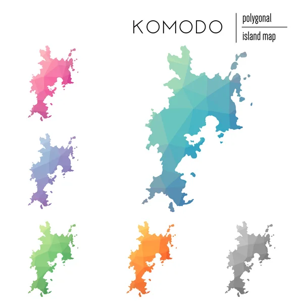Verzameling van vector die veelhoekige Komodo kaarten gevuld met helder verloop van laag poly kunst. — Stockvector