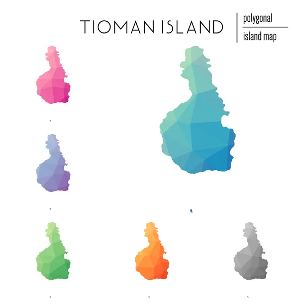 Set of vector polygonal Tioman Island maps filled with bright gradient of low poly art. — Stock vektor