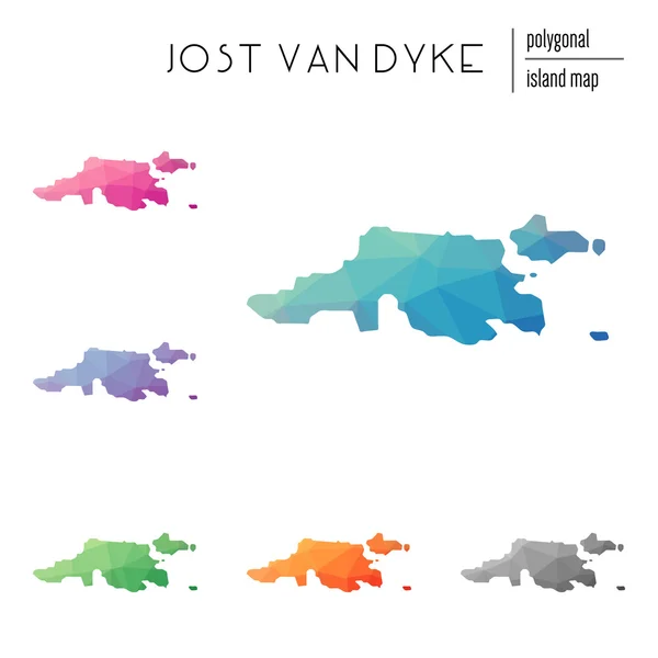 Set van vector die veelhoekige Jost Van Dyke kaarten gevuld met helder verloop van laag poly kunst. — Stockvector