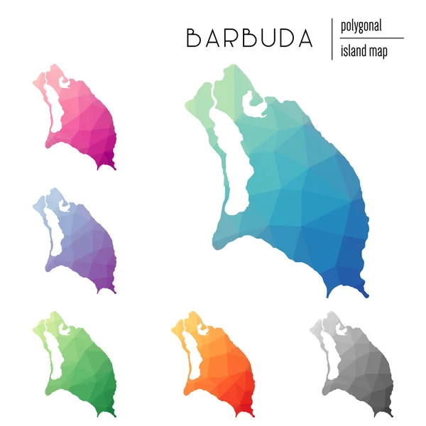 Ensemble de cartes vectorielles polygonales Barbuda remplies d'un dégradé lumineux de faible poly art . — Image vectorielle