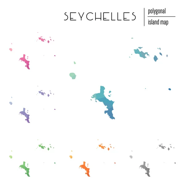 Set of vector polygonal Seychelles maps filled with bright gradient of low poly art. — Διανυσματικό Αρχείο