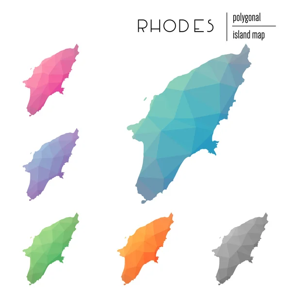 Ensemble de cartes Rhodes polygonales vectorielles remplies d'un gradient lumineux de faible poly art . — Image vectorielle