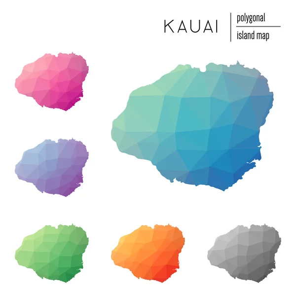 Conjunto de mapas poligonales vectoriales de Kauai llenos de gradiente brillante de arte poli bajo . — Vector de stock