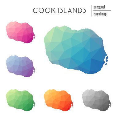 Vektör poligonal Cook Adaları haritaların set düşük Poli sanat parlak bir gradyan ile dolu.