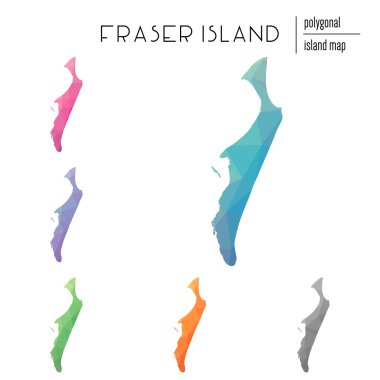 Poligonal Fraser ada haritalar vektör kümesi düşük Poli sanat parlak bir gradyan ile dolu.