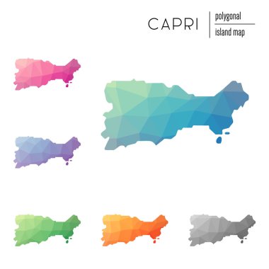 Poligonal Capri haritalar vektör kümesi düşük Poli sanat parlak bir gradyan ile dolu.