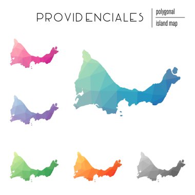 Poligonal Providenciales ve Caicos haritalar vektör kümesi düşük Poli sanat parlak bir gradyan ile dolu.