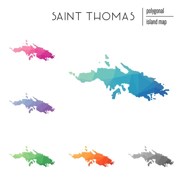 Set of vector polygonal Saint Thomas maps filled with bright gradient of low poly art. — Stock vektor