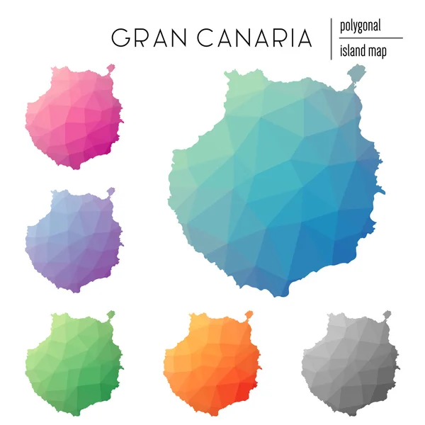 Set of vector polygonal Gran Canaria maps filled with bright gradient of low poly art. — Stock Vector