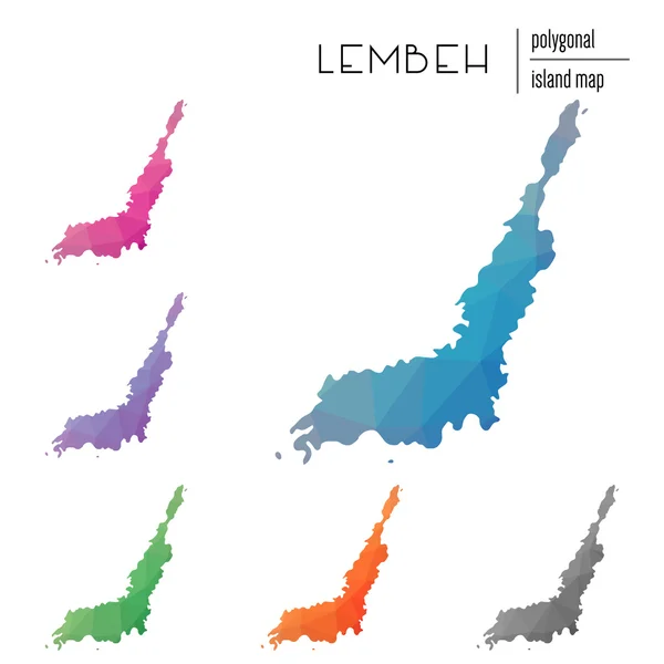 Conjunto de mapas poligonales vectoriales Lembeh llenos de gradiente brillante de arte polivinílico bajo . — Vector de stock