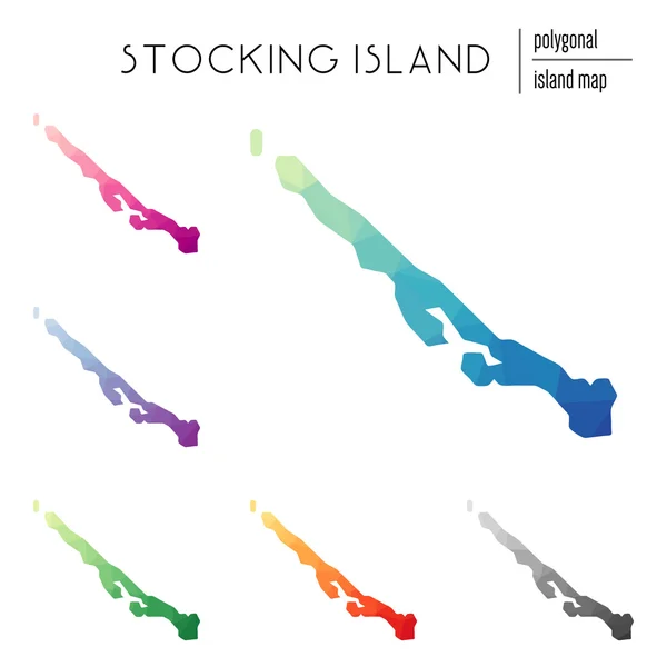 Set of vector polygonal Stocking Island maps filled with bright gradient of low poly art. — Stock Vector