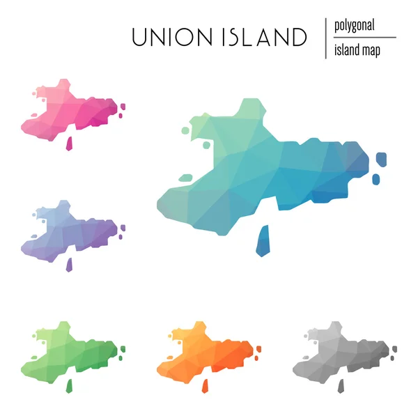 Ensemble de cartes vectorielles polygonales de l'île Union remplies d'un gradient lumineux de faible poly art . — Image vectorielle