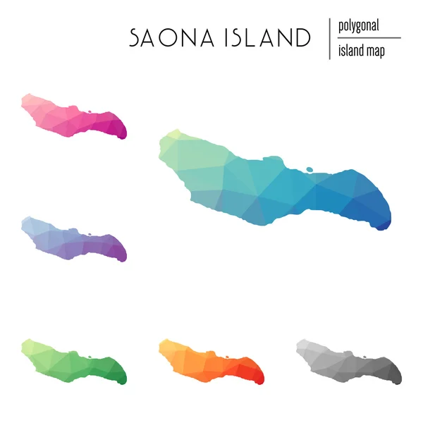 Set of vector polygonal Saona Island maps filled with bright gradient of low poly art. — Stock vektor