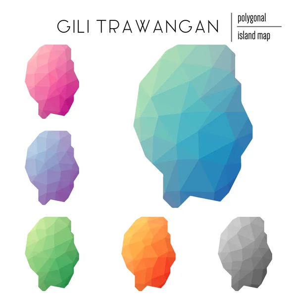 Set of vector polygonal Gili Trawangan maps filled with bright gradient of low poly art. — Διανυσματικό Αρχείο