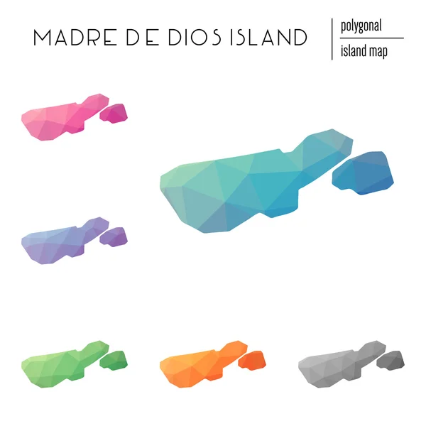 Set of vector polygonal Madre de Dios Island maps filled with bright gradient of low poly art. — Διανυσματικό Αρχείο