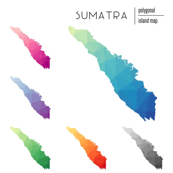 Conjunto de mapas poligonales vectoriales de Sumatra llenos de gradiente brillante de arte polivinílico bajo . — Vector de stock