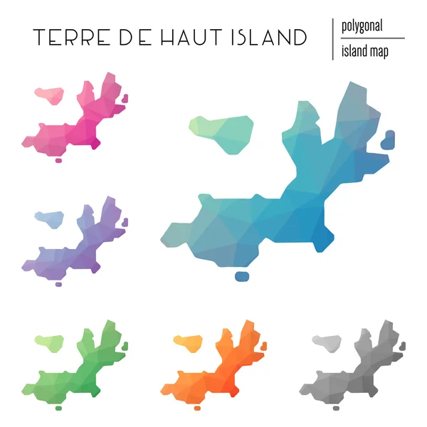Conjunto de mapas poligonales vectoriales de la isla Terre-de-Haut llenos de gradiente brillante de arte poligonal bajo . — Vector de stock