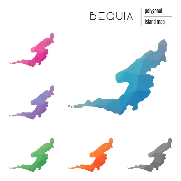 Conjunto de mapas poligonales vectoriales de Bequia llenos de gradiente brillante de arte polivinílico bajo . — Vector de stock