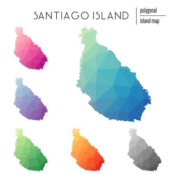 Conjunto de mapas poligonales vectoriales de la Isla Santiago llenos de gradiente brillante de arte poligonal bajo . — Vector de stock