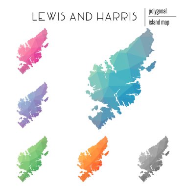 Vektör poligonal Lewis ve Harris haritaların set düşük Poli sanat parlak bir gradyan ile dolu.