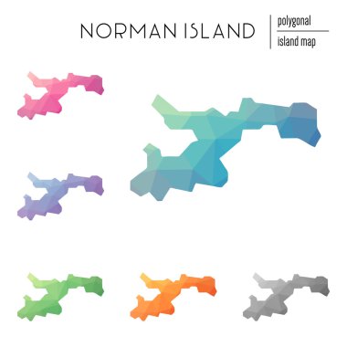 Poligonal Norman Adası haritaları vektör kümesi düşük Poli sanat parlak bir gradyan ile dolu.
