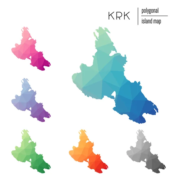 Conjunto de mapas Krk poligonales vectoriales llenos de gradiente brillante de arte polivinílico bajo . — Vector de stock