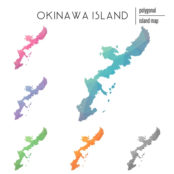 Conjunto de mapas poligonales vectoriales de la isla de Okinawa llenos de gradiente brillante de arte poli bajo . — Vector de stock