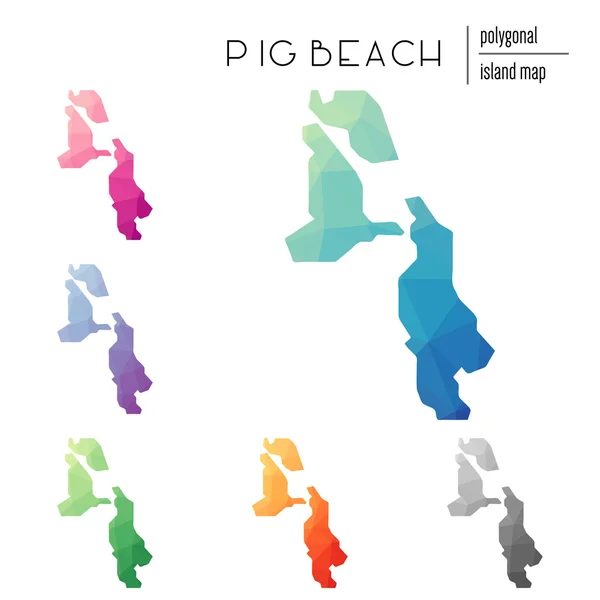 Set of vector polygonal Pig Beach maps filled with bright gradient of low poly art. — ストックベクタ