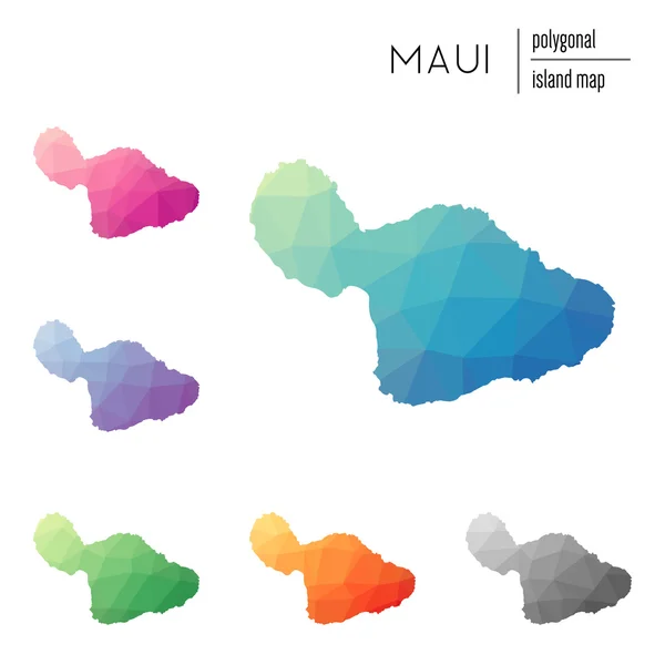 Set of vector polygonal Maui maps filled with bright gradient of low poly art. — ストックベクタ