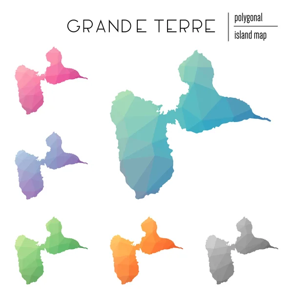 Set of vector polygonal Grande-Terre maps filled with bright gradient of low poly art. — Διανυσματικό Αρχείο
