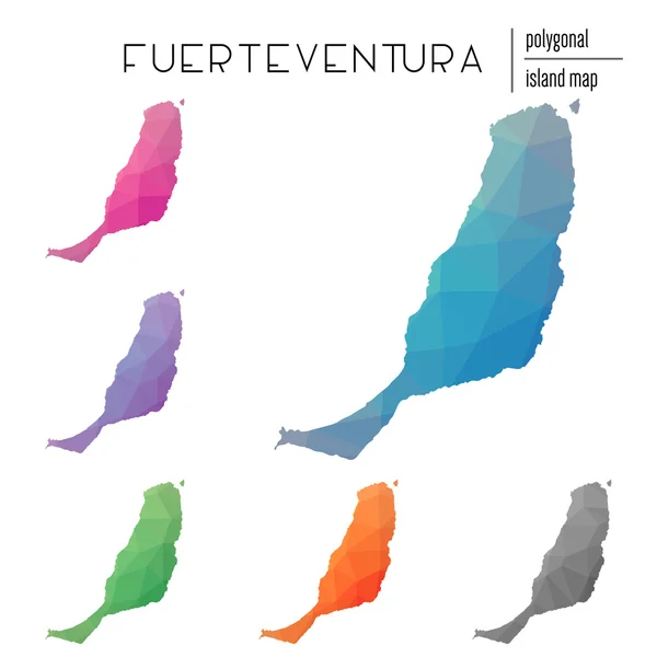 Conjunto de mapas vectoriales poligonales de Fuerteventura llenos de gradiente brillante de arte polivinílico bajo . — Vector de stock